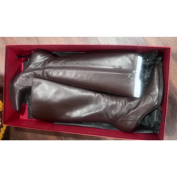 Salvatore Ferragamo Vintage Brown Leather Knee High Stiletto Boots Made Italy US 7 - Image 14