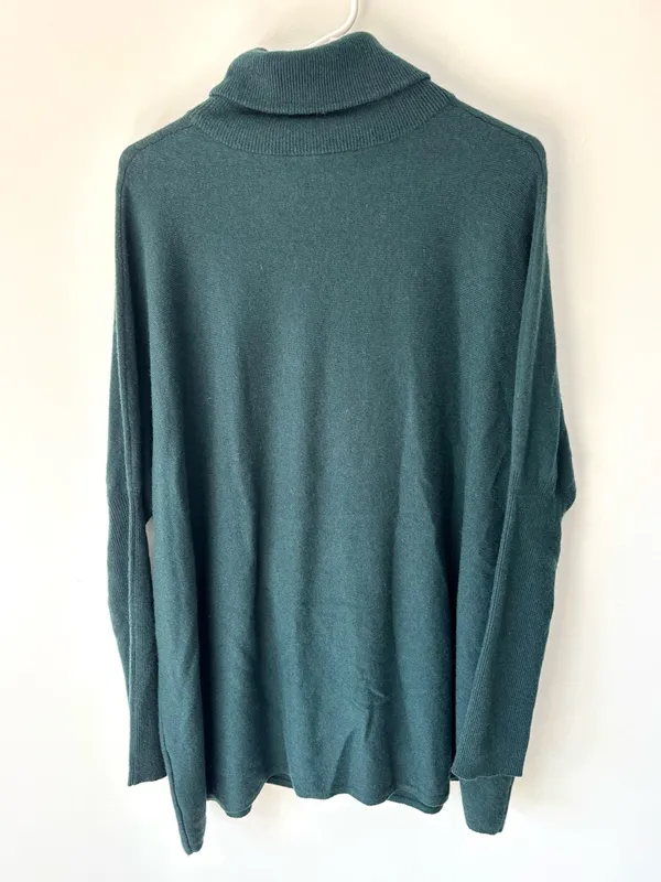 Garnet Hill Forest Green Wool Cashmere Blend Turtle Neck Sweater Front Pockets - Image 6