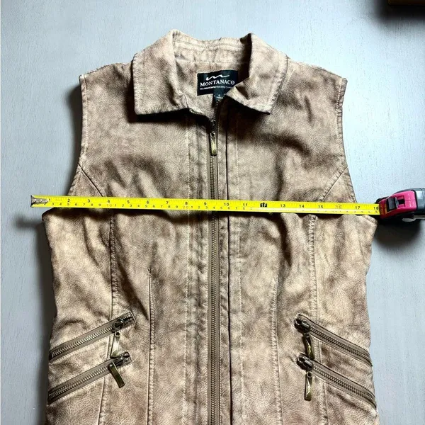 Montana Co Women’s Faux Leather Vest Brown Full Zip Vegan Western Bikercore Edgy - Image 11