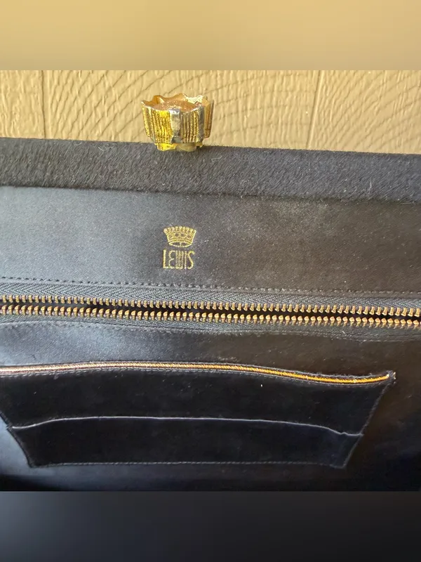 Vintage 1950s Black Structured Top Handle Bag Gold Hardware - Image 6