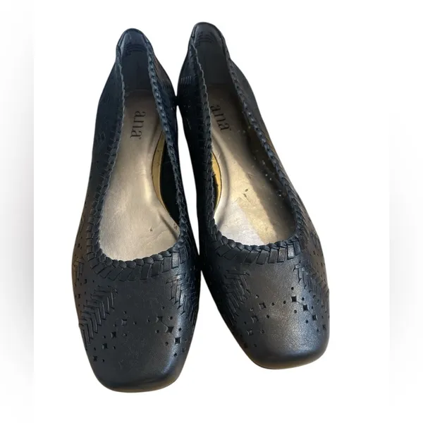 a.n.a Navy Leather Cap Toe Loafers - Image 2