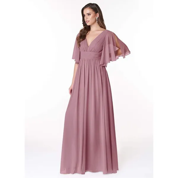 Azazie Temeka Vintage Mauve A-Line Ruched Chiffon Dress - Image 3