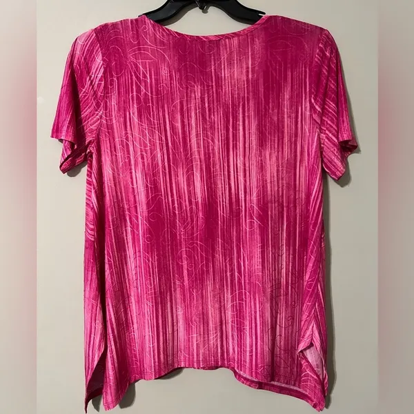 Sami & Jo size medium womens fuchsia short sleeve blouse lightweight stretchy - Image 2