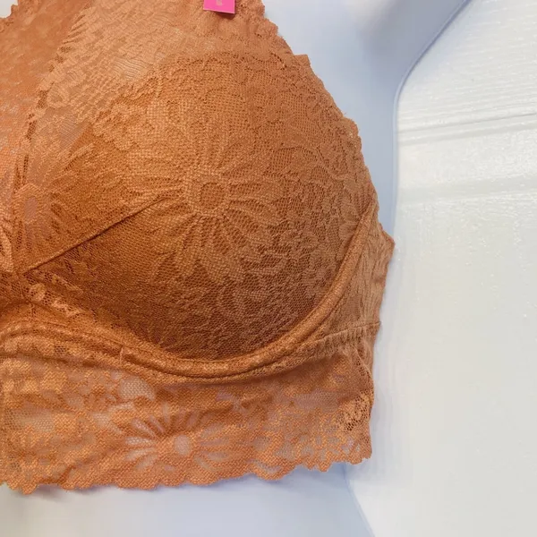 Victoria's Secret PINK Lace Bralette Women Small Orange Push Up‎ High Neck Boho - Image 3