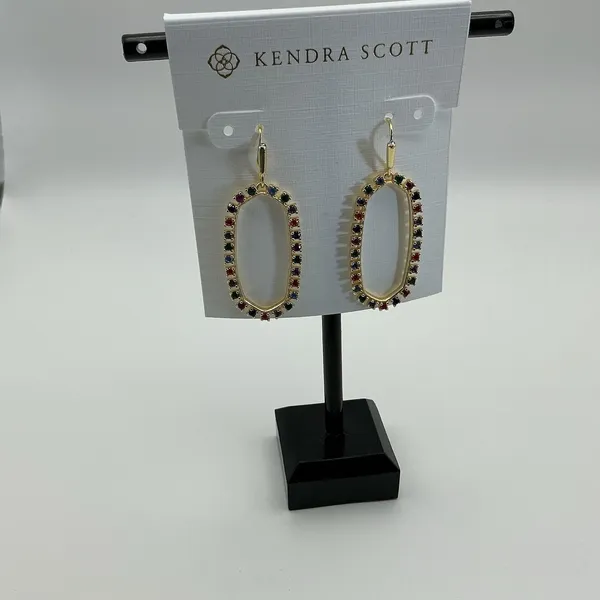 Kendra Scott NWT Gold Multicolor Crystal Oval Drop Earrings - Image 2