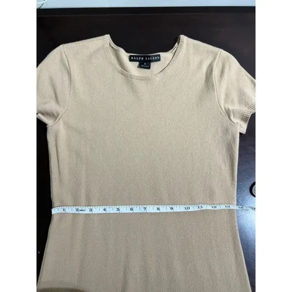 Ralph Lauren Cashmere Blend Short Sleeve Knit Sweater Dress Camel Tan M - Image 7