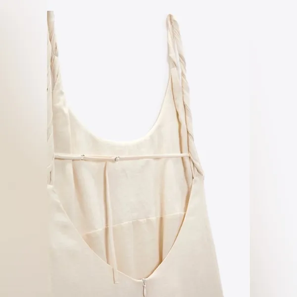 Zara Bloggers Fav Ecru Linen Blend Bohemian Open Back Cut Out Midi Dress‎ Sz L - Image 9