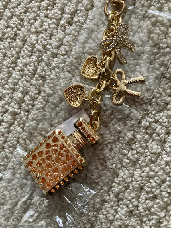 NEW Gold & Turquoise Parfum N°5 Bottle Charm Bag Charm Keychain NIB - Image 7