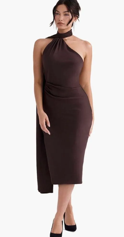 House of CB Angelina Asymmetric Halter Midi Dress size S - Image 4