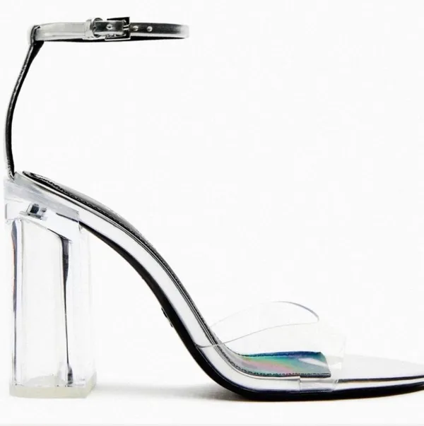 ✨ Zara Metallic Silver Clear Block Heels - Size 37 ✨ - Image 6