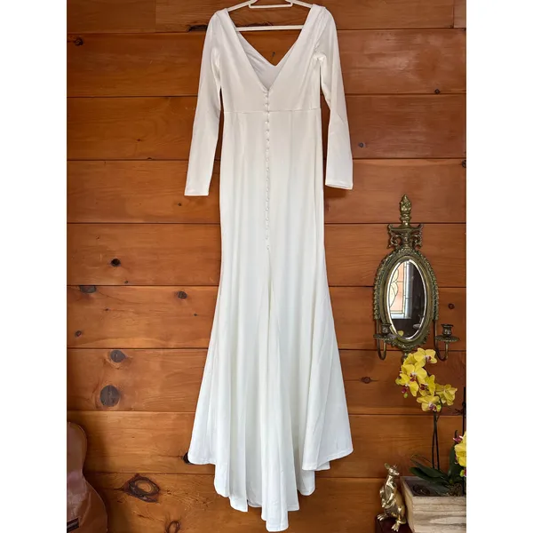 NWOT Lulus Feeling of Forever White Long Sleeve Mermaid Maxi Dress Wedding Sz M - Image 4