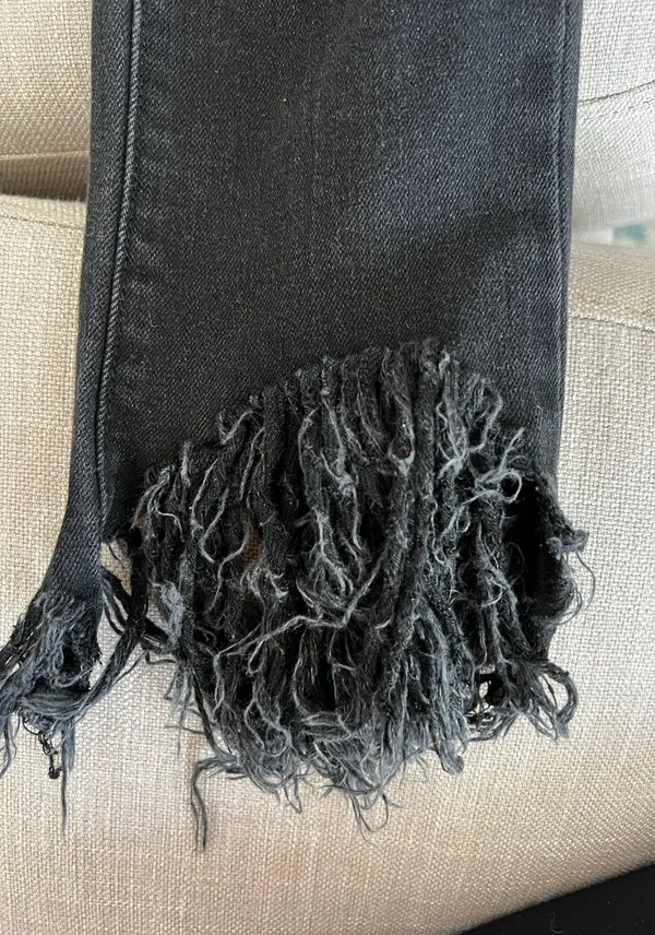 Black Denim Frayed Raw Hem Jeans Size 25 - Image 3