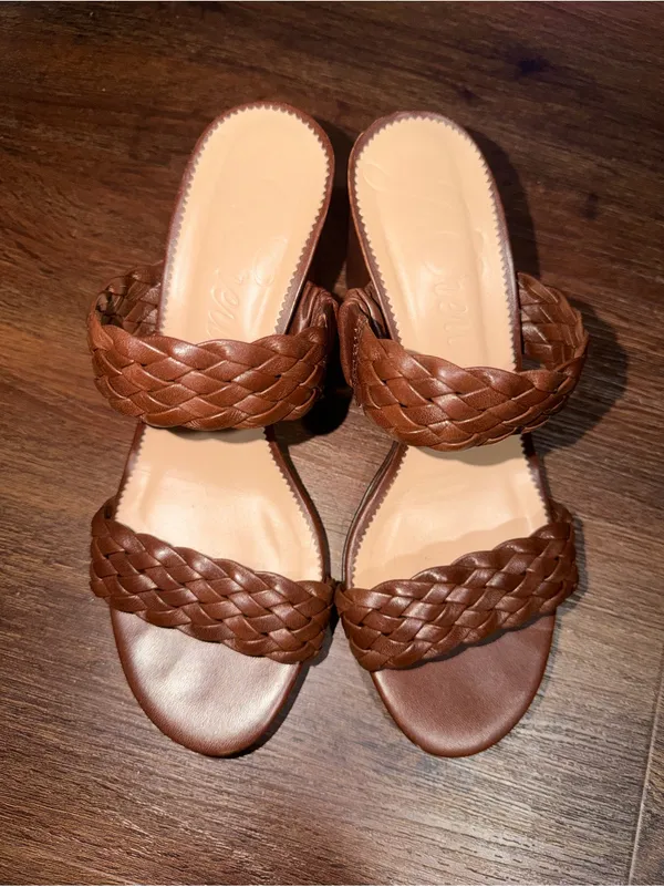 JCREW braided strap Italian leather brown block heels sandal $198 summer party - Image 2