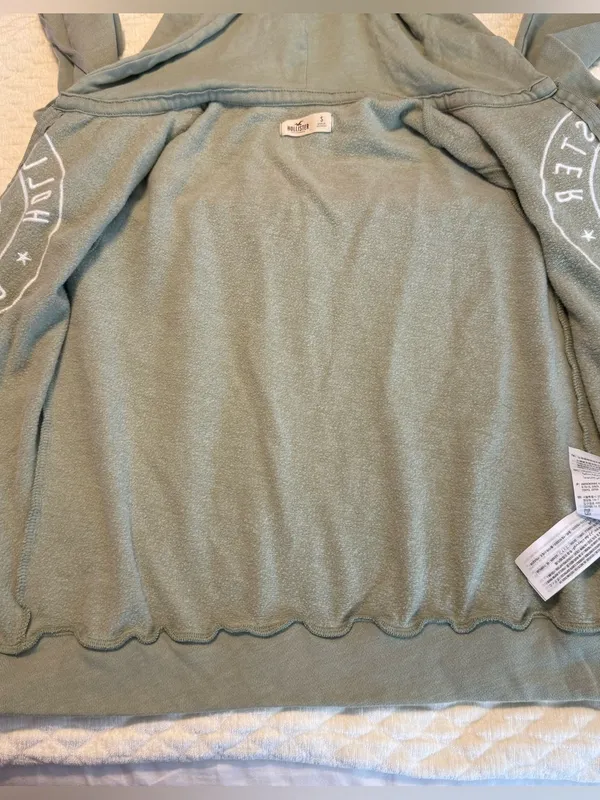 Y2K Hollister Zip Up Hoodie Sweatshirt Size Small Olive Sage Green Soft Comfy - Image 8