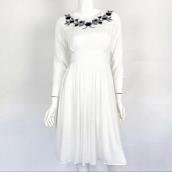 Mod Ref Midi‎ Dress Small White Embroidered Boho Resort Beach Bridal Casual - Image 4