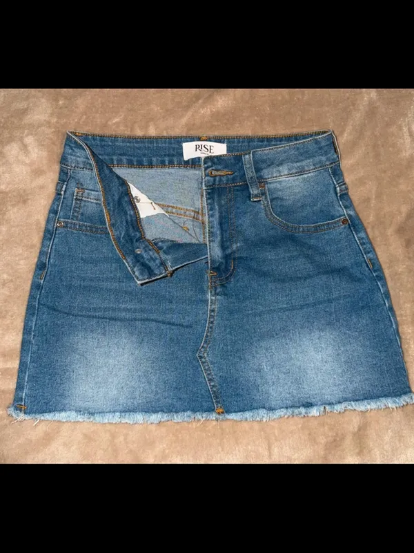 Women's Blue Denim Mini Skirt with Frayed Hem - Image 3