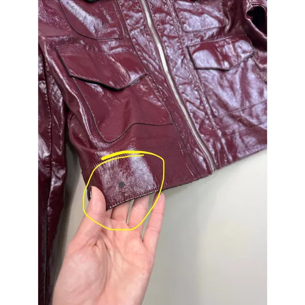 Ronny Kobo Patent Faux Leather Jacket Medium Red - Image 4