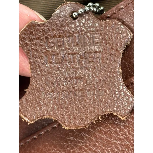Vintage Brown Pebbled Leather Crossbody Bag Whipstitch Detail Adjustable Strap - Image 5