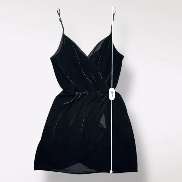 Abercrombie &‎ Fitch Black Velvet V-Neck Faux Wrap Mini Dress Size M Classic - Image 4