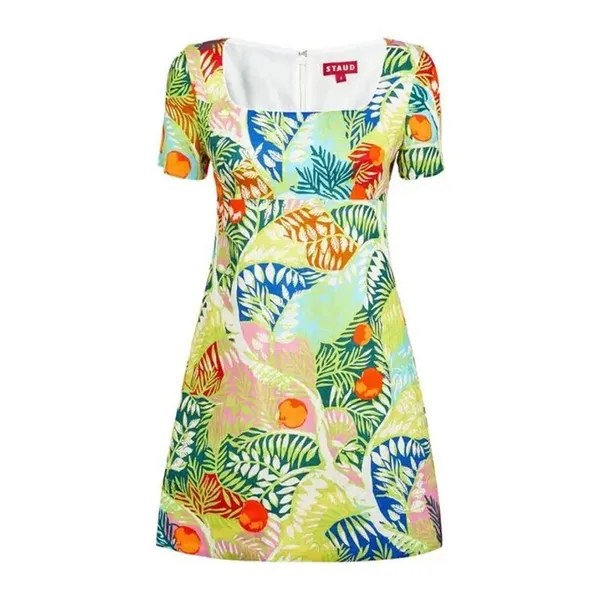 STAUD Sandra Linen Mini Dress Capri Tree - Image 3