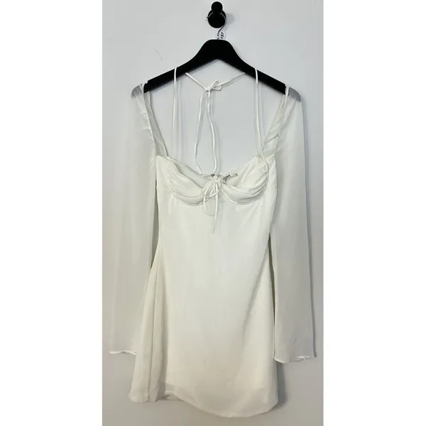 HOUSE OF CB Babydoll Halter Long Sleeve Minidress in Ivory Size X-Small - Image 4