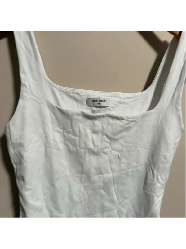 Aritzia Babaton Contour Square Neck Tank Bodysuit White- Size Large - Image 2