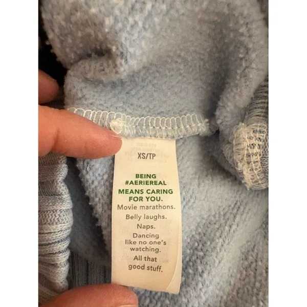 Aerie Blue Cropped Hoodie XS Soft Fleece Pullover Sweatshirt - Image 5