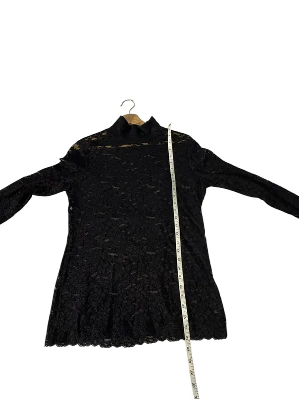 Moda International Black Lace Mock Neck Top M Sheer Long Sleeve Y2K Goth Grunge - Image 9