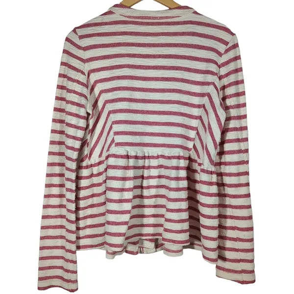 Free‎ People Striped Peplum Moto Jacket Womens M Pink White Zip Up - Image 2