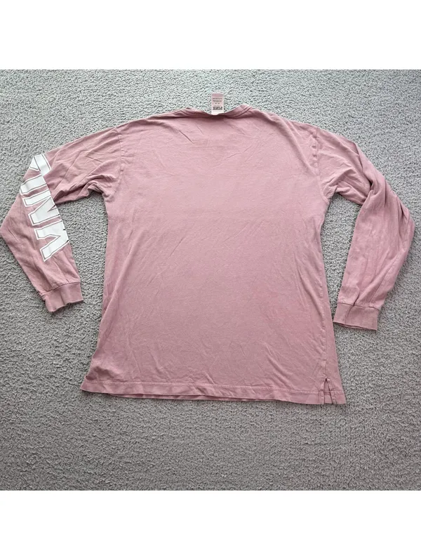 Victoria’s Secret PINK Long Sleeve Shirt Womens M Pink Stripe Logo Pocket Tee - Image 2