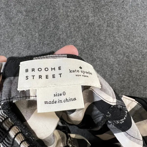Kate Spade‎ Broome Street Gingham Peplum Top Black White Knotted Strap Size 0 - Image 6