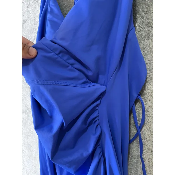 Halara SoftlyZero Airy Ruched Bodycon Midi‎ Dress Aster Blue Cool Touch Slit New - Image 4