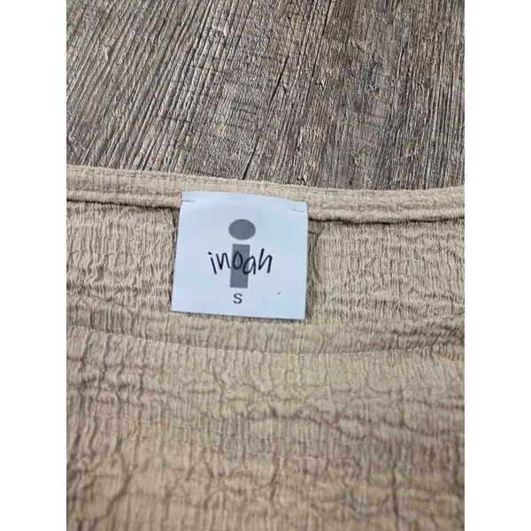 Inoah Crinkle Tan Beige Shirt Crop Pants Outfit Matching Set Small - Image 3