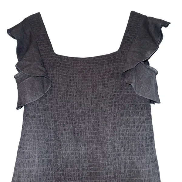 Band‎ of Gypsies Linen Blend Smocked Mini Dress Large Ruffled Sleeve Black Party - Image 2
