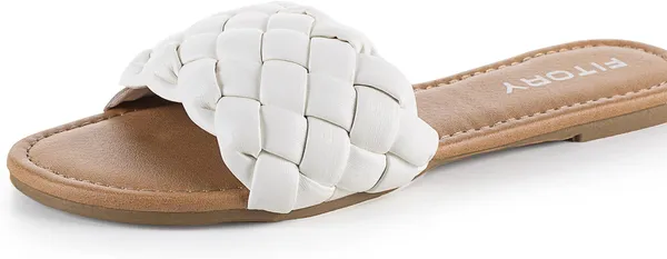 FITORY Womens Flat Sandals White Size 8 - Image 4