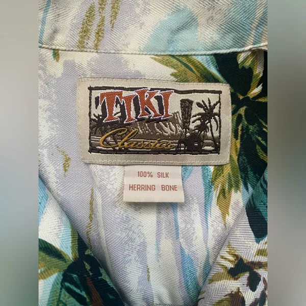 Vintage Tiki Classics silk Hawaiian palm trees button down shirt, size medium - Image 6