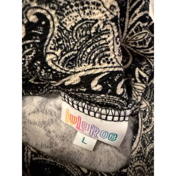 LuLaRoe Cassie Pencil Skirt Womens Large Black Cream Paisley Damask Midi Skirt - Image 2