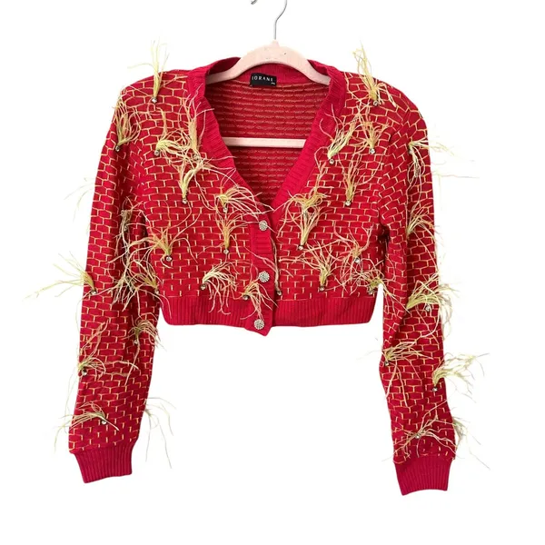 IORANE Feathered‎ Cropped Cardigan Pink Small - Image 2