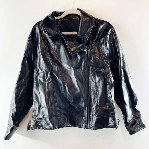 Zara Faux-Leather Long Sleeve Full Zip Motorcycle Moto Jacket Black XS - Image 3