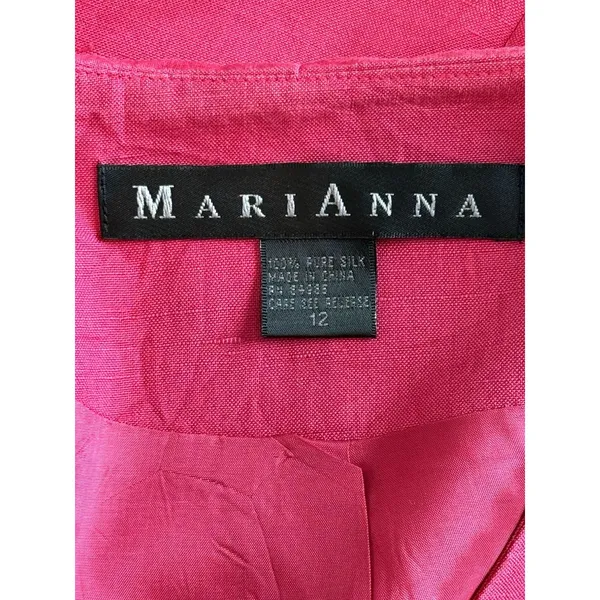 Vintage Marianna Womens 12 Hot Pink 100% Silk Short Sleeve Blazer Jacket 90s - Image 5