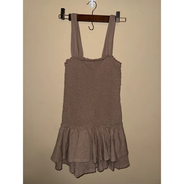 American Eagle Sunchaser‎ Knit Smocked Drop Waist Mini Dress XS Brown Boho 100%cotton - Image 3