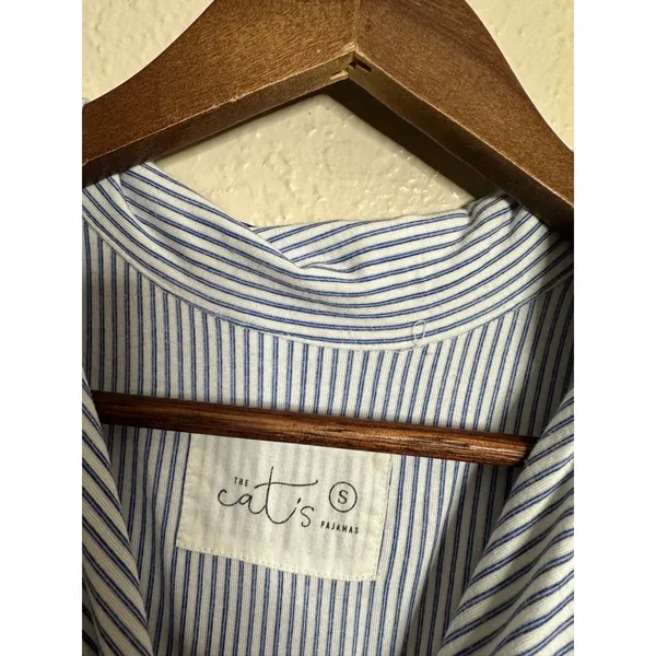 The Cat's Pajamas Set Blue White Stripe Pima Cotton Modal size S Lounge Sleep - Image 4