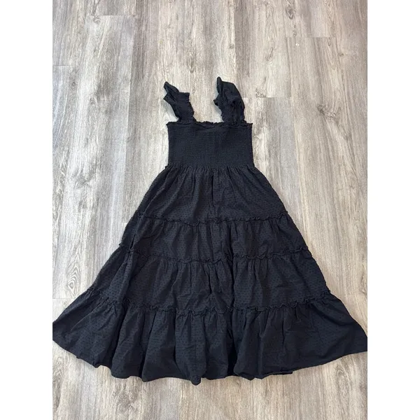 Kourt Calypso Maxi Dress Black Swiss Dot‎ Ruffle Smocked Tiered Size XL - Image 6