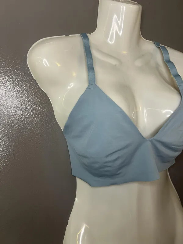 True&Co Bralette Bra Womens Large Blue Lace Wireless V Neck Pullover Jersey - Image 2