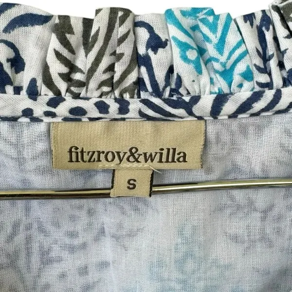 Fitzroy & Willa Sleeveless Navy & Turquoise Floral With Tassel Tie Neckline S - Image 4