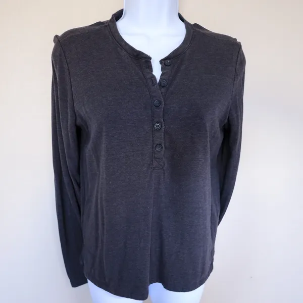 Marine Layer Henley Top Women Small Charcoal Grey Long Sleeve Button Neck Shirt - Image 3