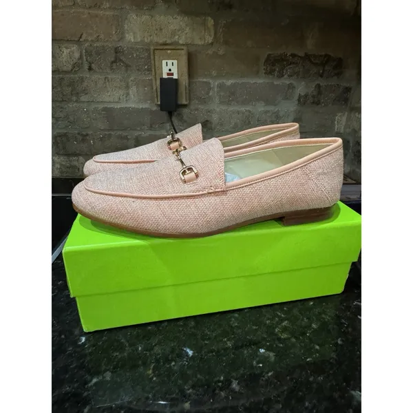 Sam Edelman Women Loraine Loafers Shoes Pink Metallic‎ Linen Size 8.5 Equestrian - Image 3