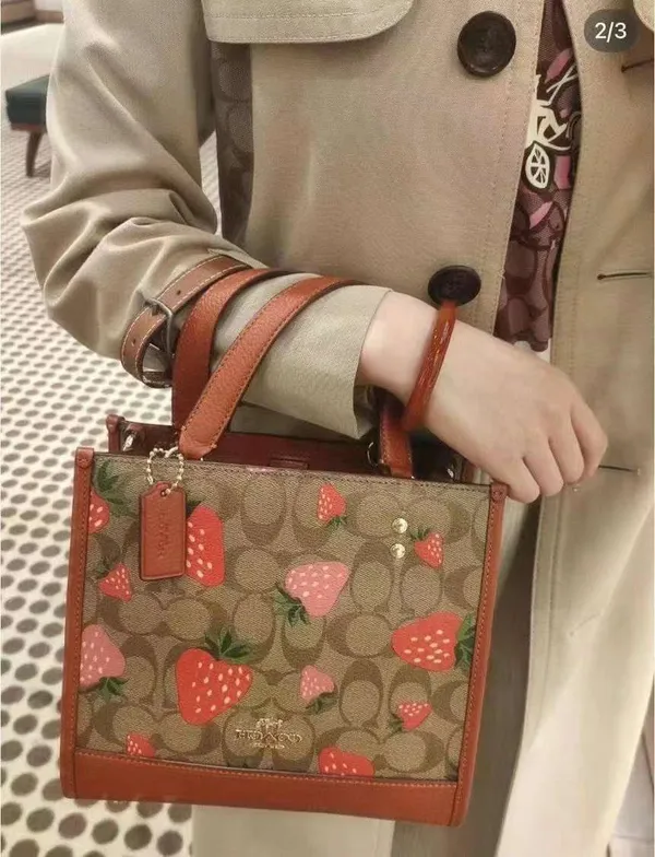 coach Dempsey Tote 22 In Signature Canvas With Wild Strawberry Print CH324 - Image 8