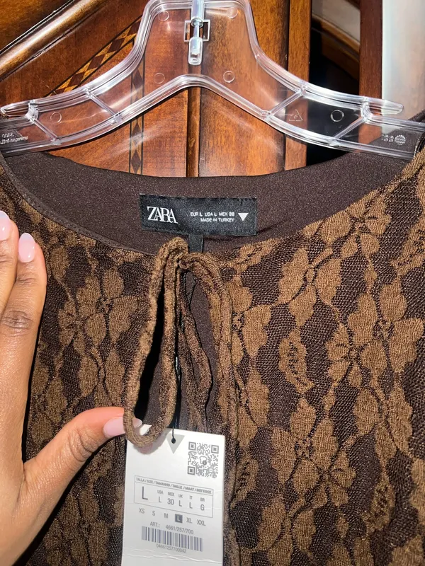 ZARA Brown Dress Long Sleeve Lace - Image 4