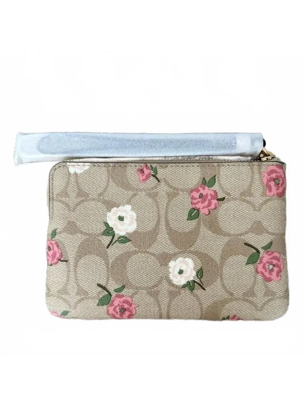 Coach Corner Zip Wristlet Signature Monogram Canvas Gold Light Khaki - Image 7